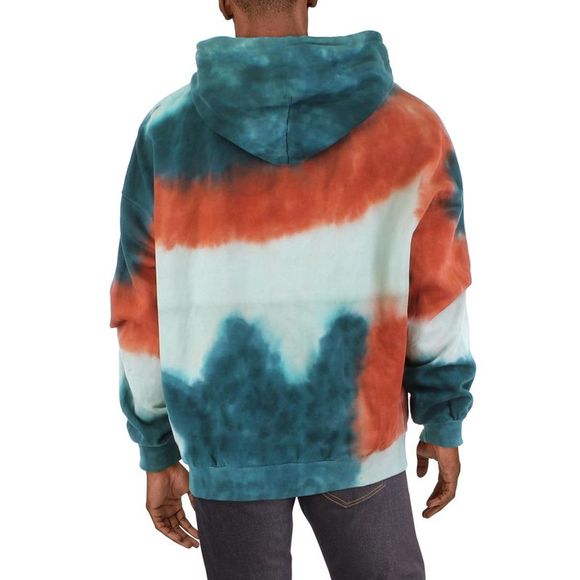 Eleven Paris Mens Green Tie-Dye Pullover Comfy Hooded Sweatshirt Shirt - Picture 2 of 3